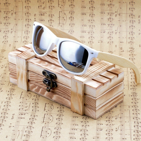 Bamboo Wooden Sunglasses White Frame