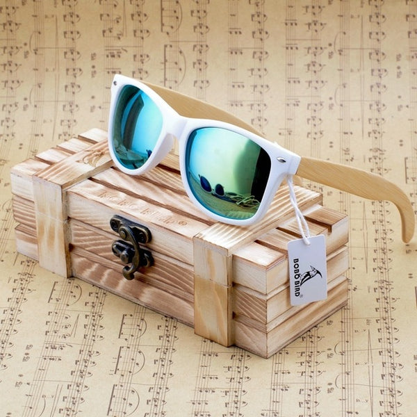 Bamboo Wooden Sunglasses White Frame