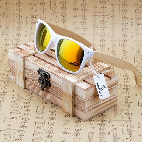 Bamboo Wooden Sunglasses White Frame